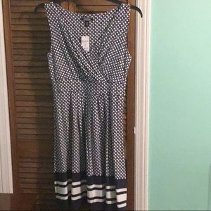 Lands End Fit and Flare Navy Print Dress S Petite